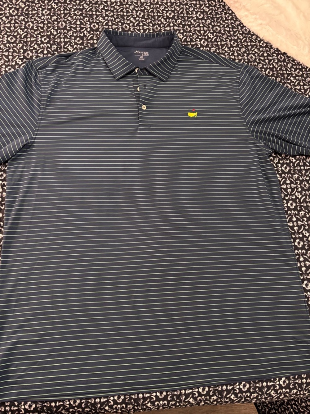 Masters Navy and green Thin-Striped Polo with Yellow Logo